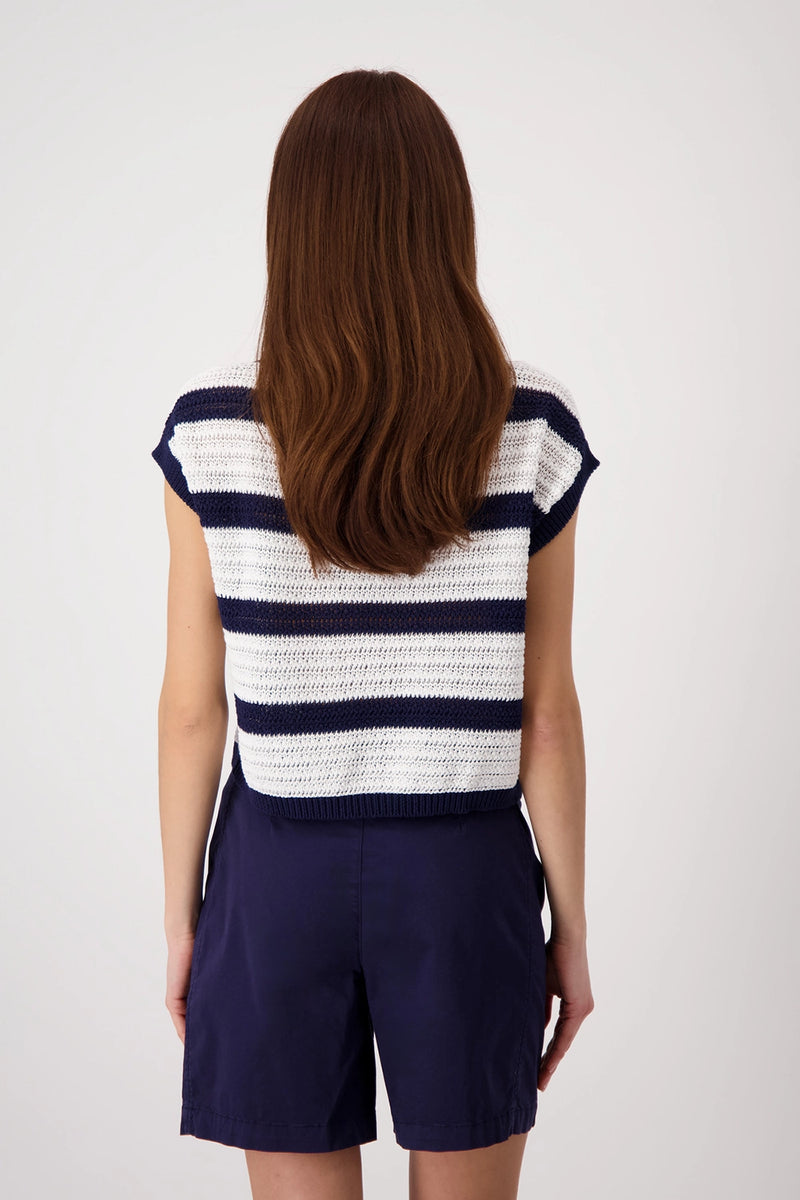 Monari Short-sleeved knitted jumper with stripes 409956