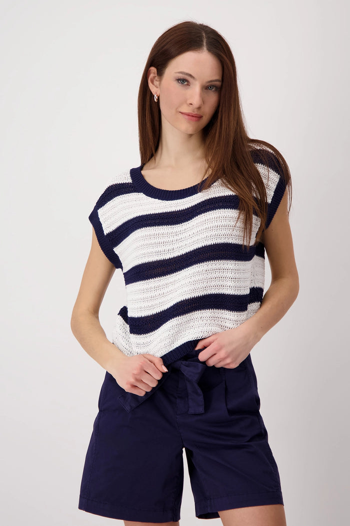 Monari Short-sleeved knitted jumper with stripes 409956