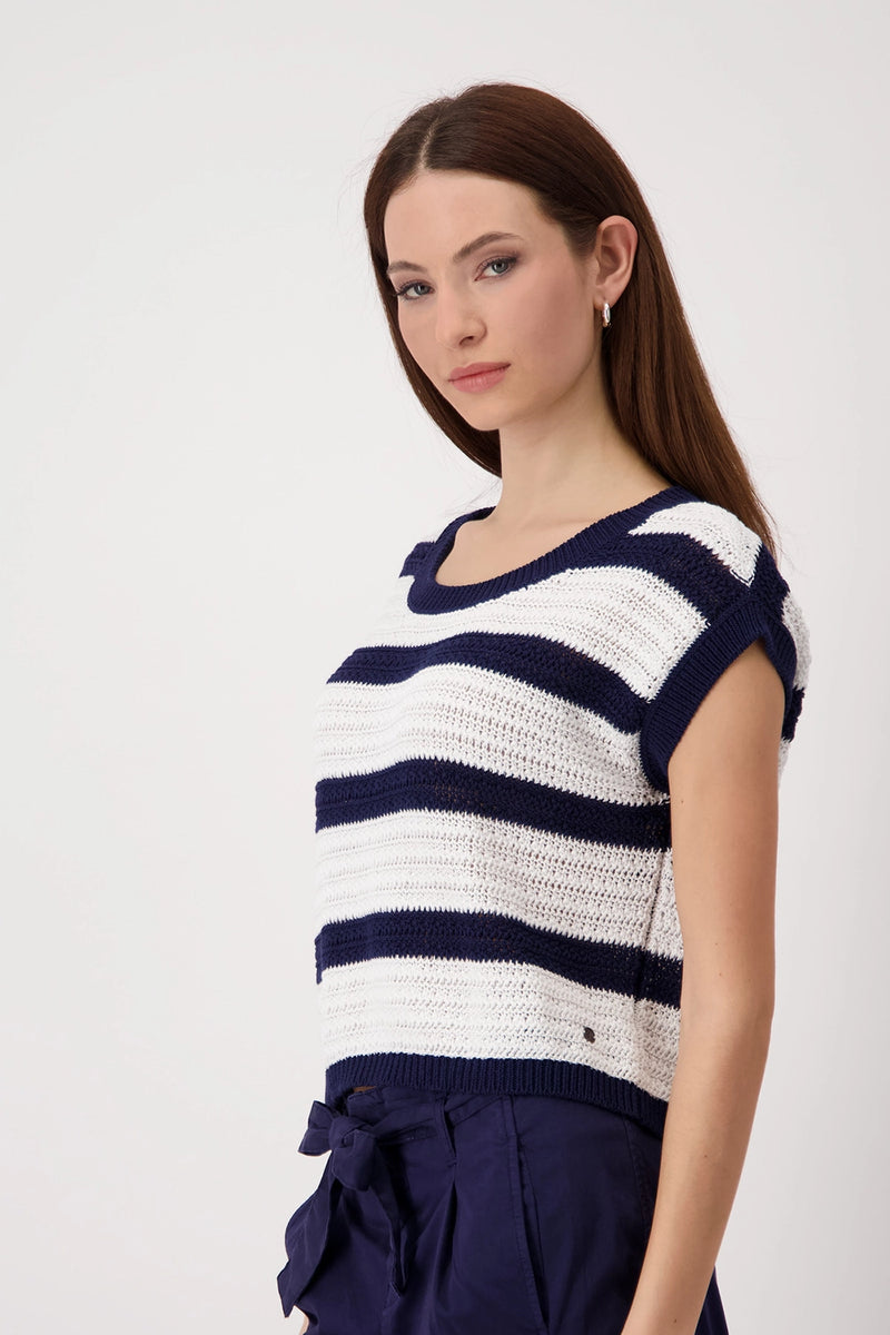 Monari Short-sleeved knitted jumper with stripes 409956