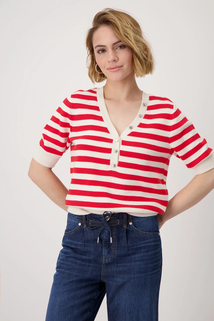 Monari Short-sleeved knitted jumper with buttons 409958