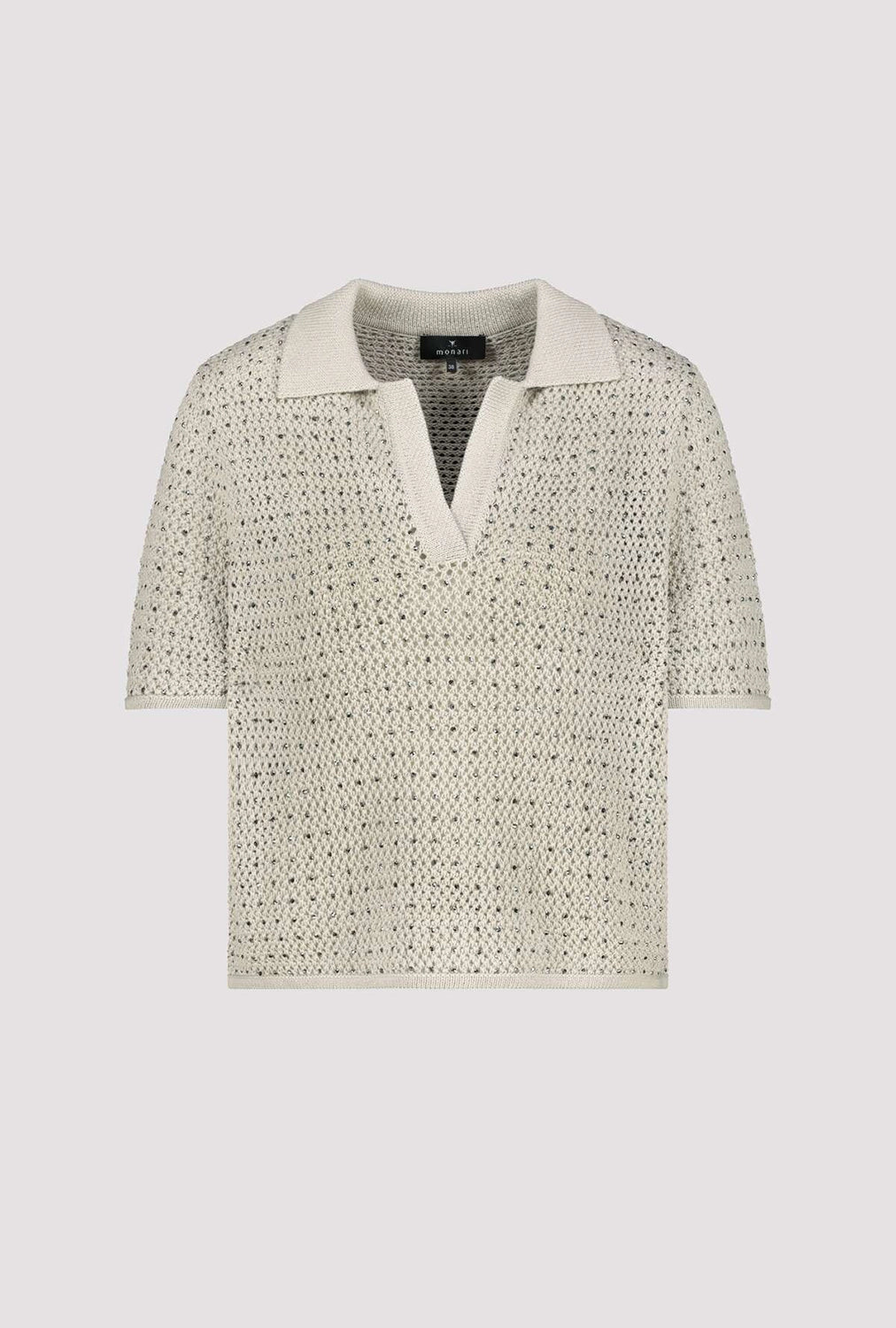 Monari Ajour polo shirt with rhinestones 409971