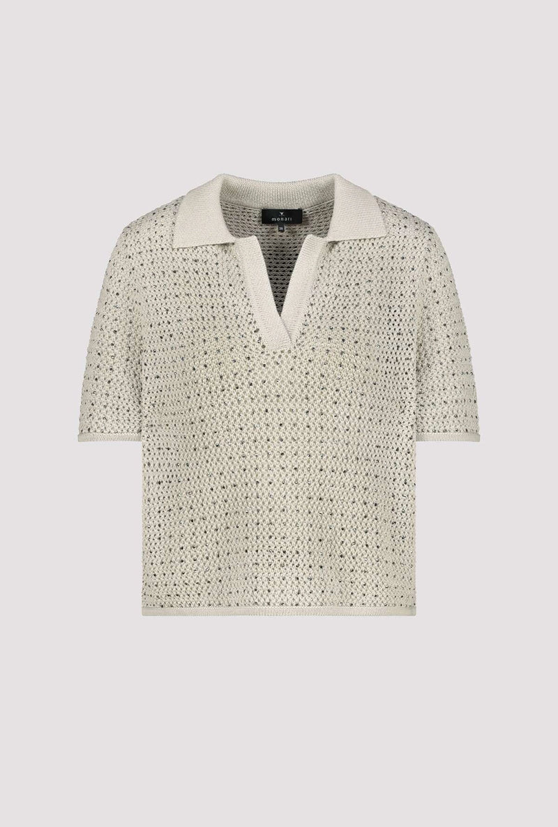 Monari Ajour polo shirt with rhinestones 409971