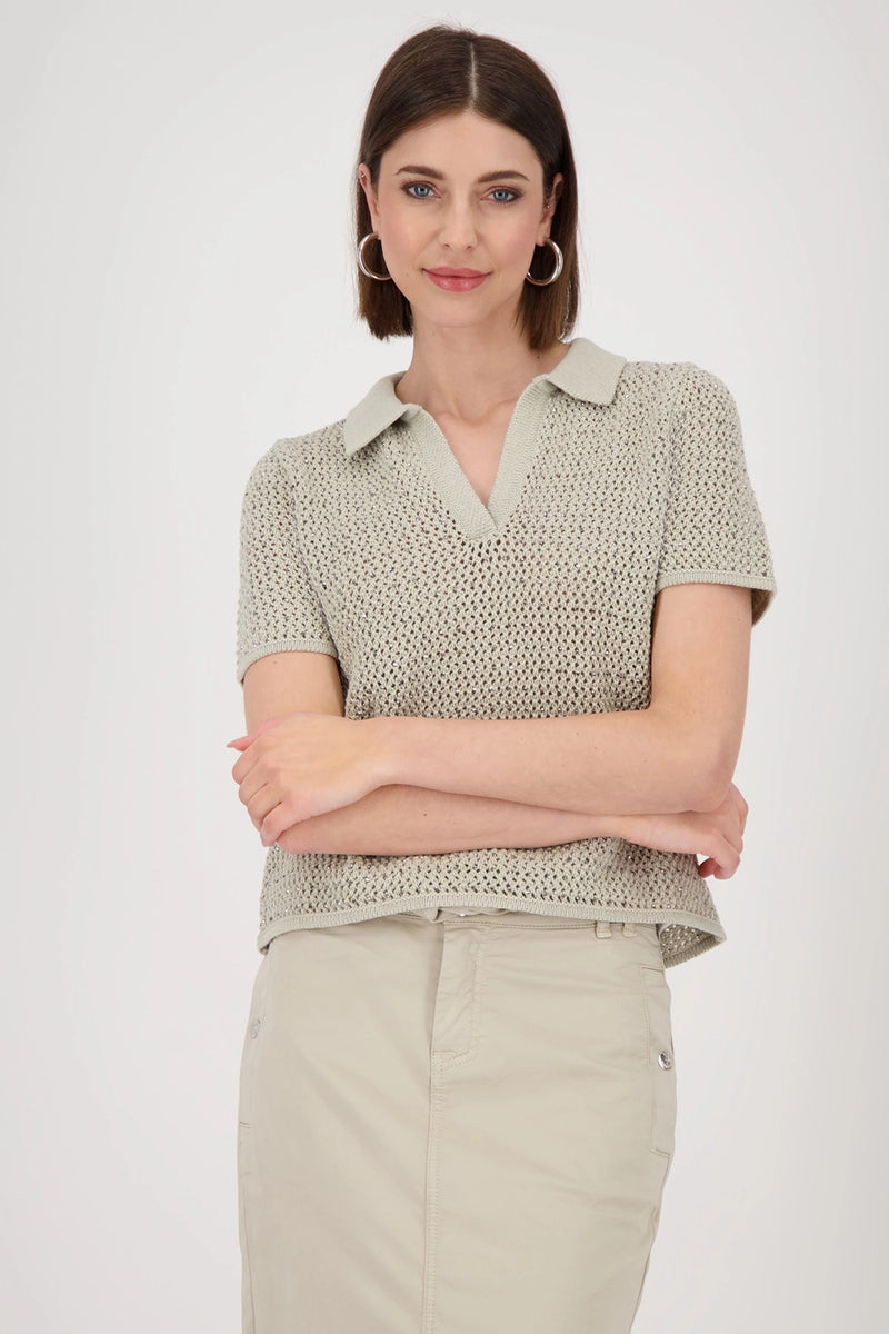 Monari Ajour polo shirt with rhinestones 409971