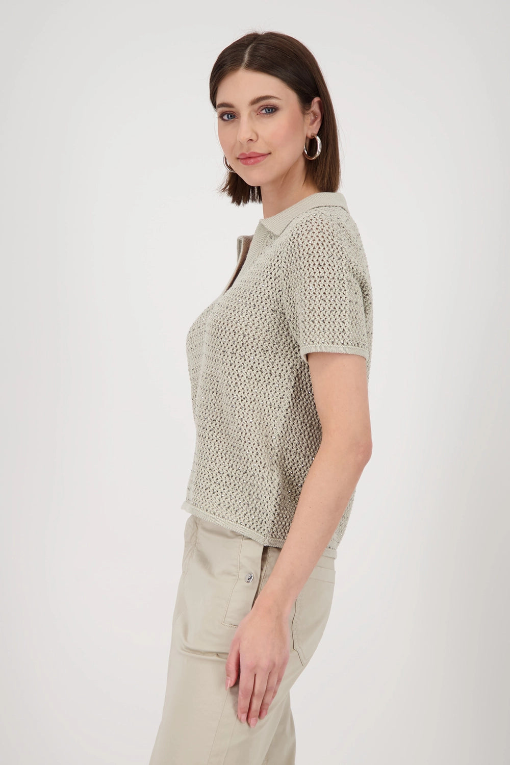 Monari Ajour polo shirt with rhinestones 409971