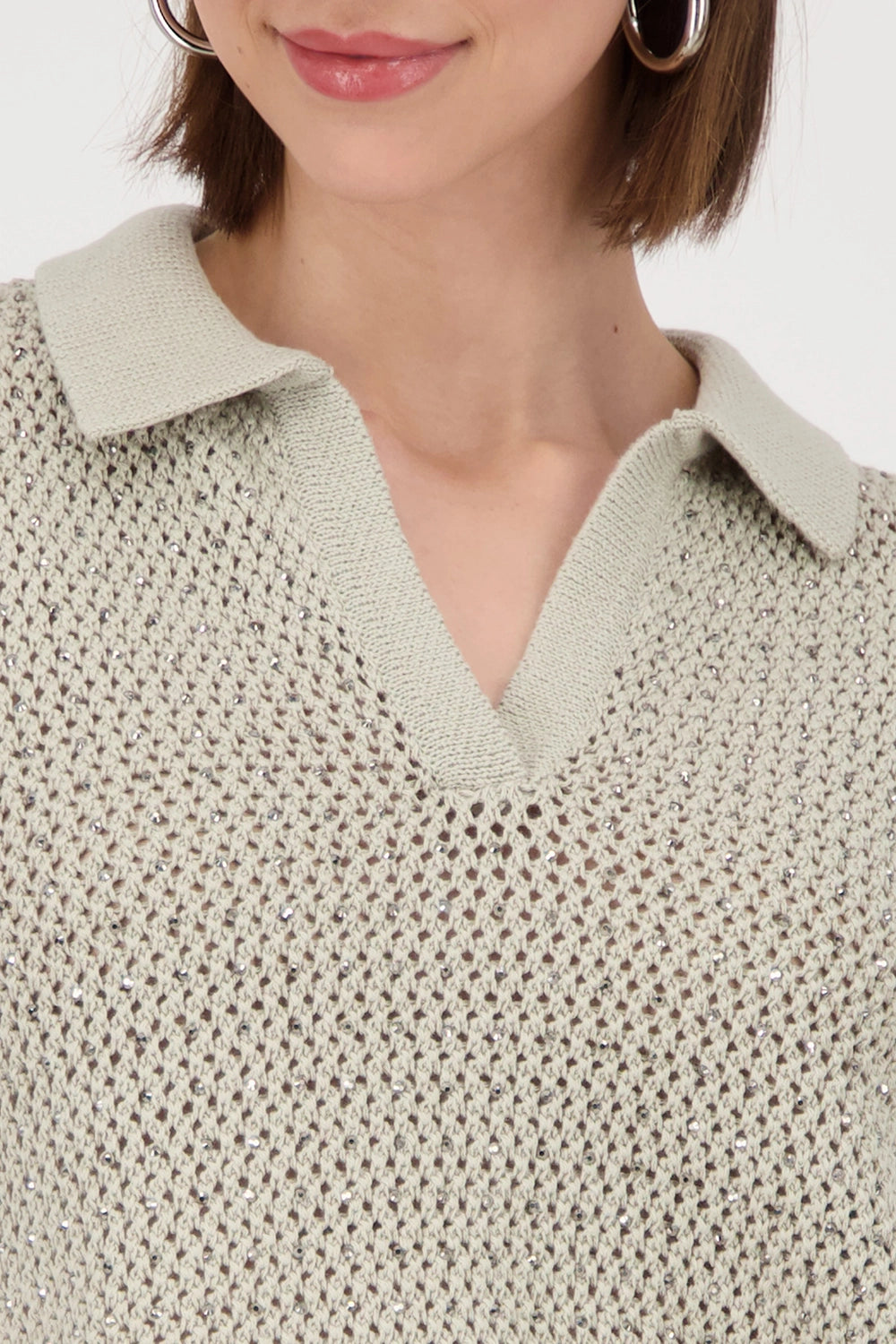 Monari Ajour polo shirt with rhinestones 409971