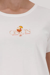 Monari T-Shirt With Rhinestones in Off-White 410081 - Pre-Order July Delivery