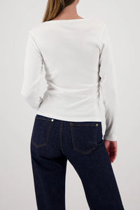 Monari Long-Sleeve Shirt With Button Placket in Off-White 410104 - Pre-Order July Delivery