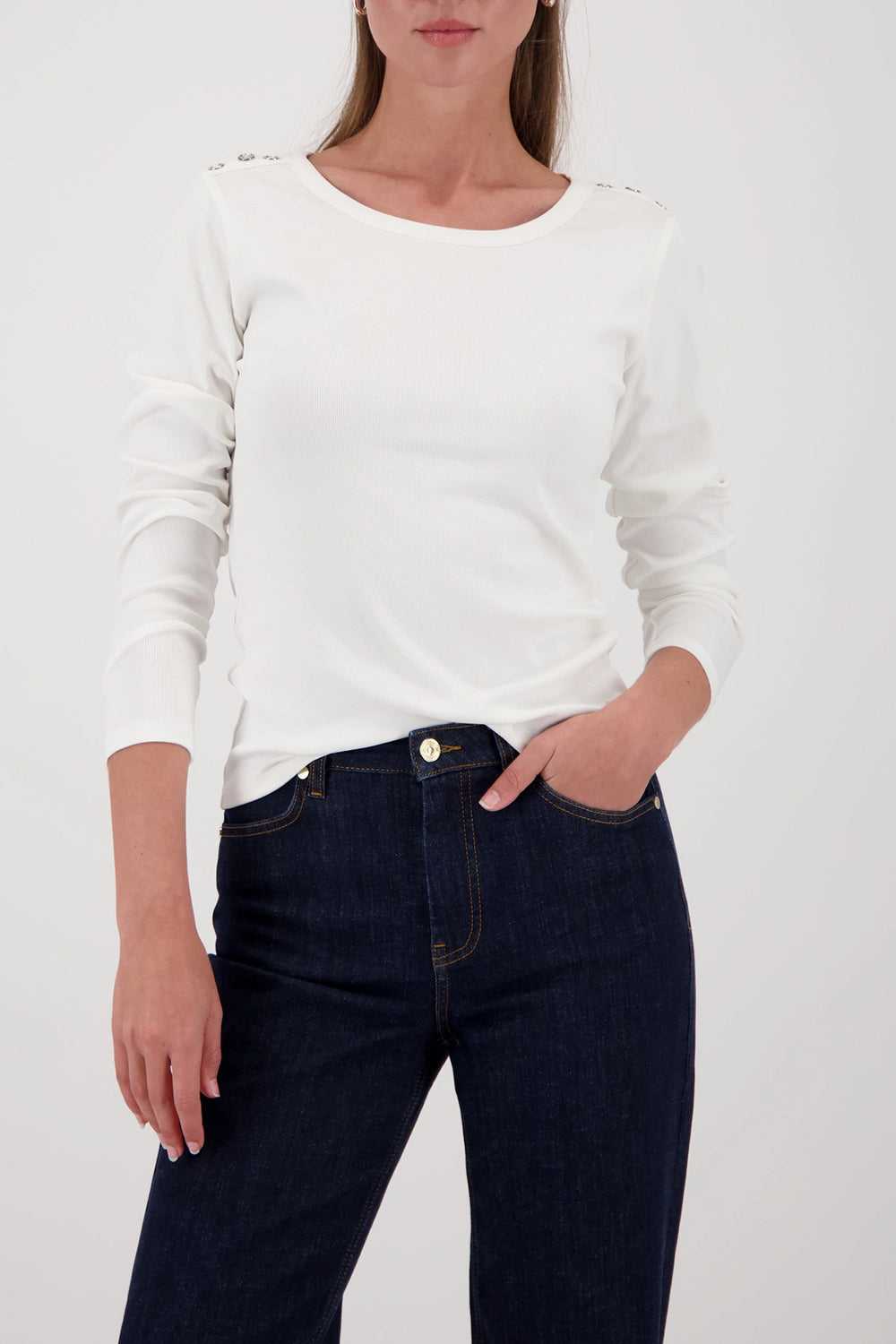 Monari Long-Sleeve Shirt With Button Placket in Off-White 410104 - Pre-Order July Delivery