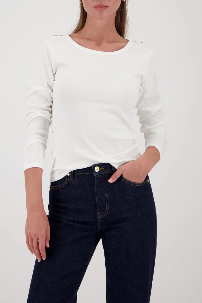 Monari Long-Sleeve Shirt With Button Placket in Off-White 410104 - Pre-Order July Delivery