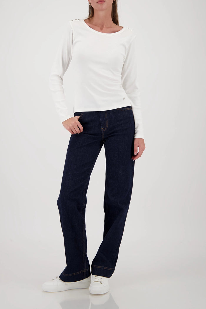 Monari Long-Sleeve Shirt With Button Placket in Off-White 410104 - Pre-Order July Delivery