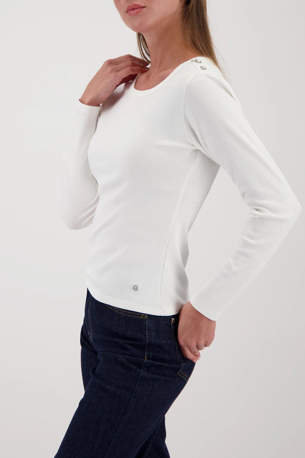 Monari Long-Sleeve Shirt With Button Placket in Off-White 410104 - Pre-Order July Delivery