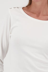 Monari Long-Sleeve Shirt With Button Placket in Off-White 410104 - Pre-Order July Delivery