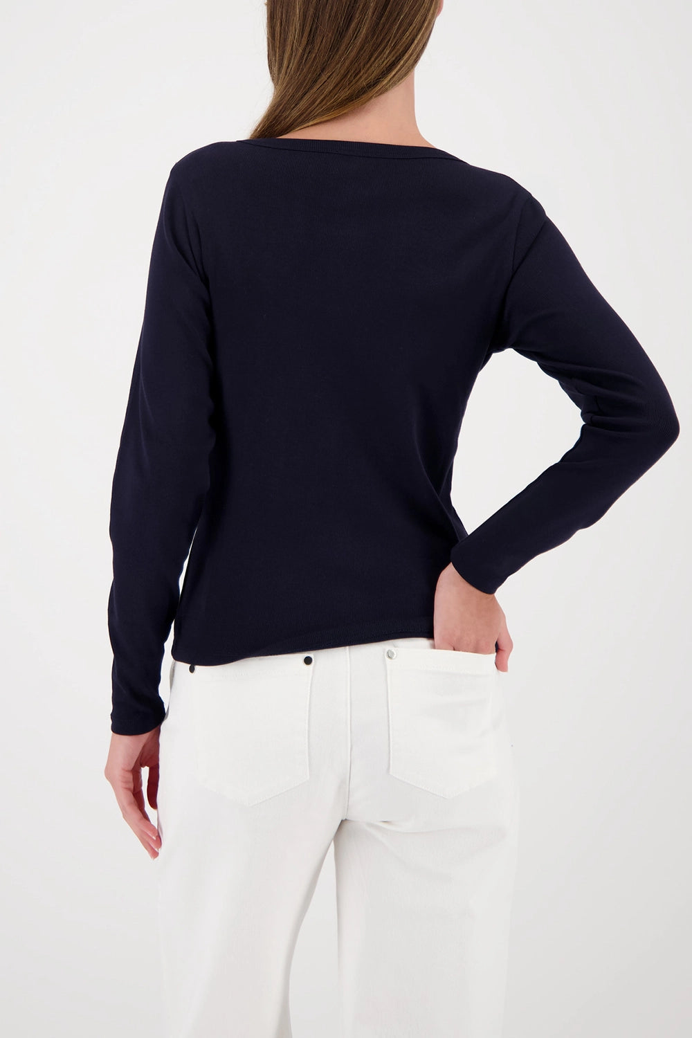 Monari Long-Sleeve Shirt With Button Placket in Marine 410104 - Pre-Order July Delivery