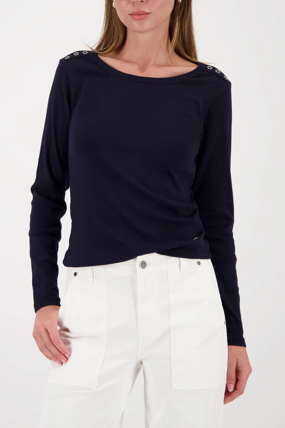 Monari Long-Sleeve Shirt With Button Placket in Marine 410104 - Pre-Order July Delivery