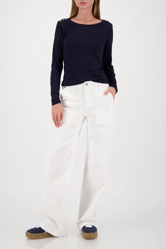 Monari Long-Sleeve Shirt With Button Placket in Marine 410104 - Pre-Order July Delivery