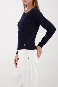 Monari Long-Sleeve Shirt With Button Placket in Marine 410104 - Pre-Order July Delivery