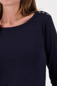 Monari Long-Sleeve Shirt With Button Placket in Marine 410104 - Pre-Order July Delivery