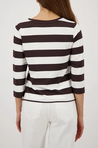 Monari Sweatshirt With Stripes in Dark Chocolate Striped 410146 - Pre-Order July Delivery