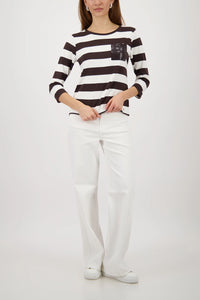Monari Sweatshirt With Stripes in Dark Chocolate Striped 410146 - Pre-Order July Delivery
