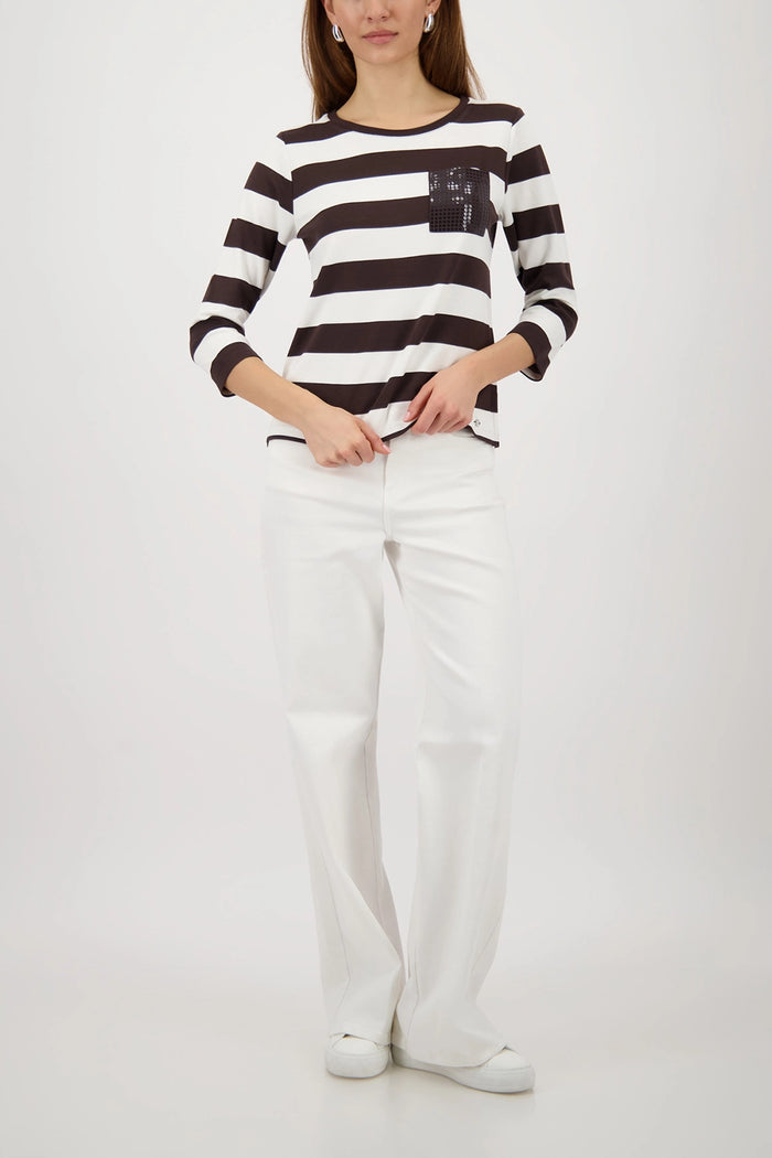 Monari Sweatshirt With Stripes in Dark Chocolate Striped 410146 - Pre-Order July Delivery
