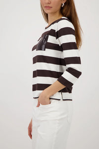 Monari Sweatshirt With Stripes in Dark Chocolate Striped 410146 - Pre-Order July Delivery