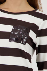 Monari Sweatshirt With Stripes in Dark Chocolate Striped 410146 - Pre-Order July Delivery