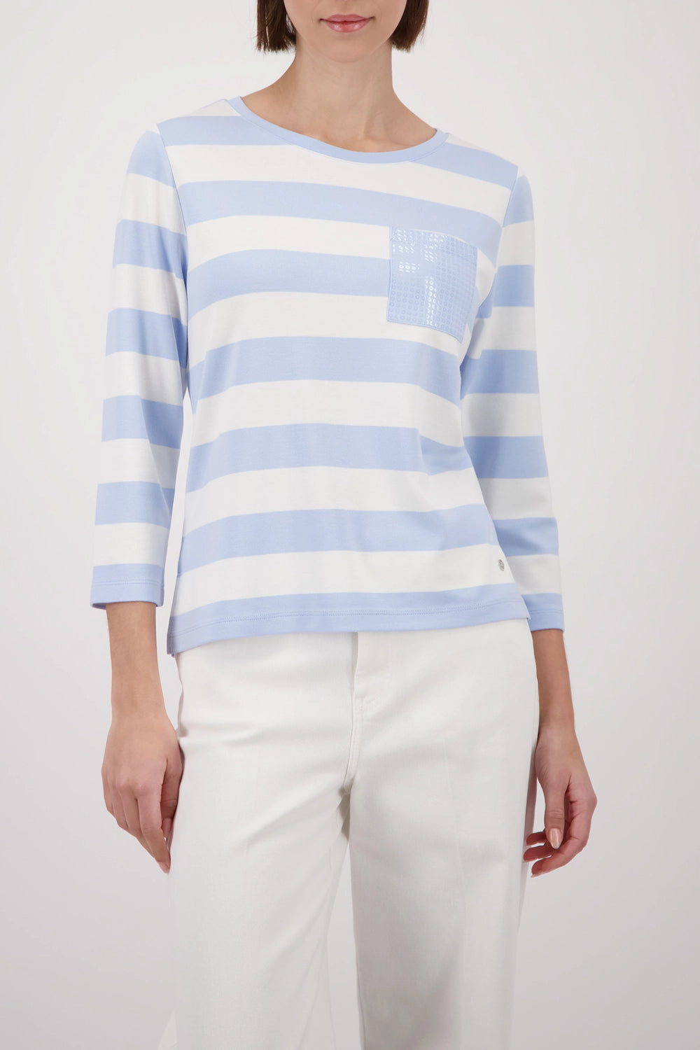 Monari Sweatshirt With Stripes in Light Sky Striped 410146 - Pre-Order July Delivery