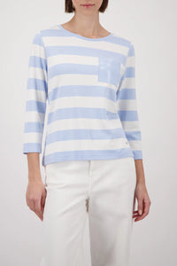 Monari Sweatshirt With Stripes in Light Sky Striped 410146 - Pre-Order July Delivery