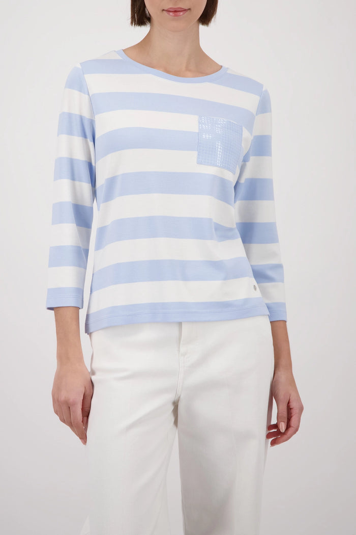 Monari Sweatshirt With Stripes in Light Sky Striped 410146 - Pre-Order July Delivery