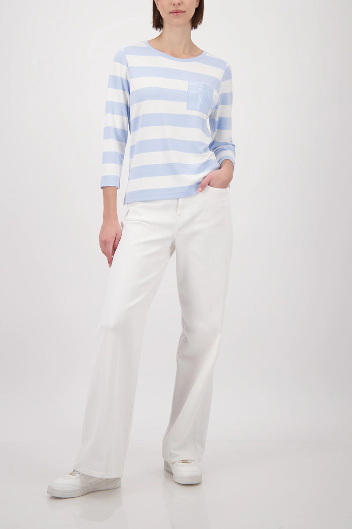 Monari Sweatshirt With Stripes in Light Sky Striped 410146 - Pre-Order July Delivery