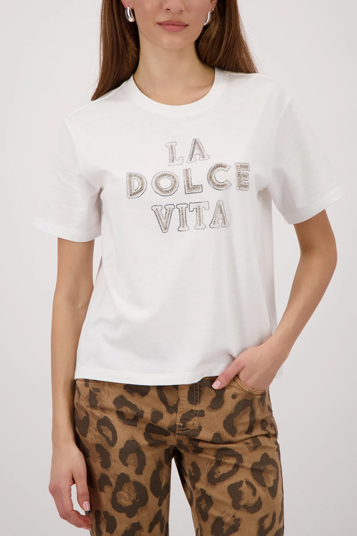 Monari T-Shirt With Decorative Lettering in Off-White 410183 - Pre-Order July Delivery