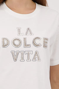 Monari T-Shirt With Decorative Lettering in Off-White 410183 - Pre-Order July Delivery