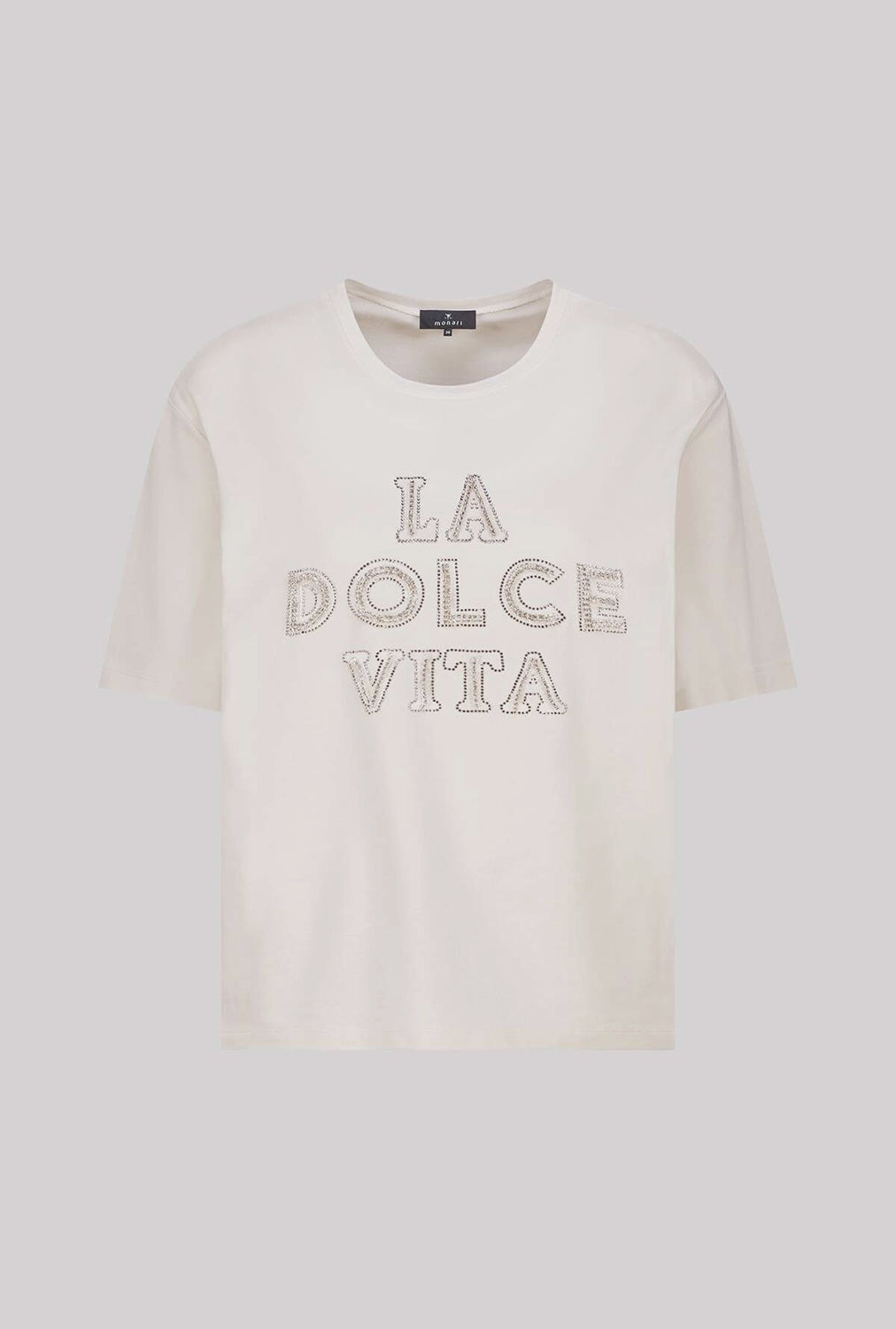 Monari T-Shirt With Decorative Lettering in Champagne Beige 410183