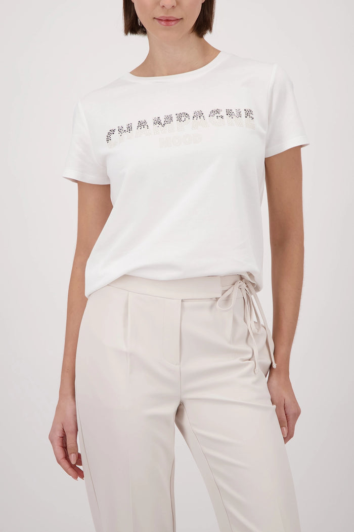 Monari T-Shirt With Rhinestones in Off-White 410196 - Pre-Order July Delivery