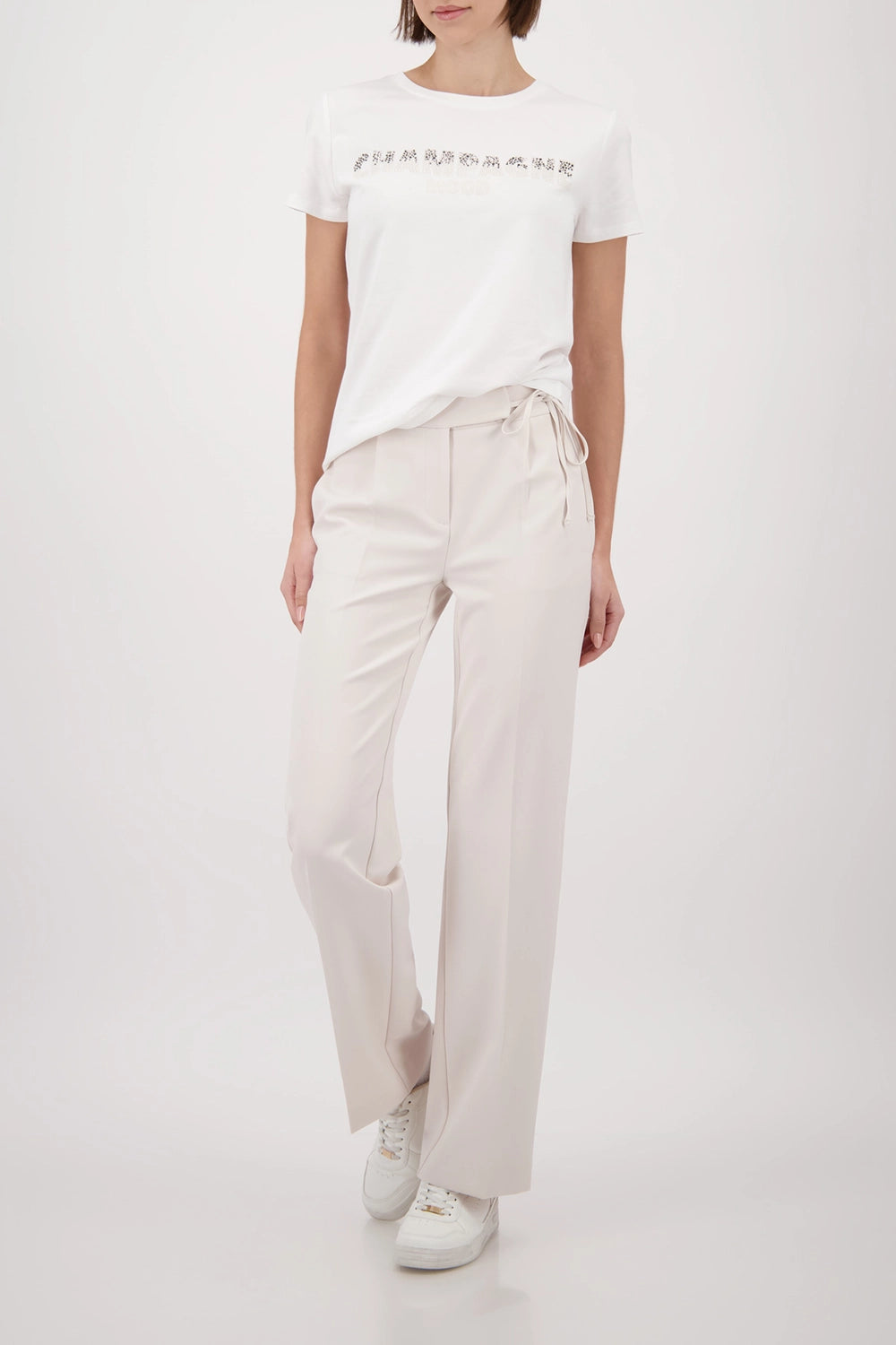 Monari T-Shirt With Rhinestones in Off-White 410196 - Pre-Order July Delivery