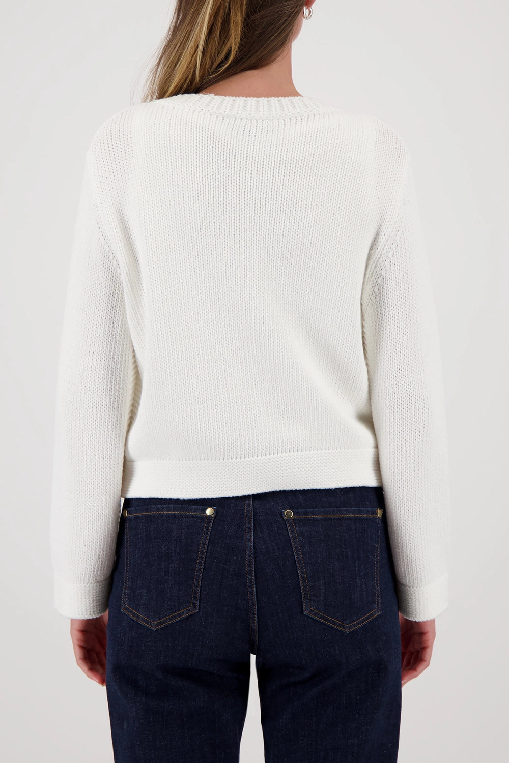 Monari Cardigan With Flap Pockets in Off-White 410209 - Pre-Order July Delivery