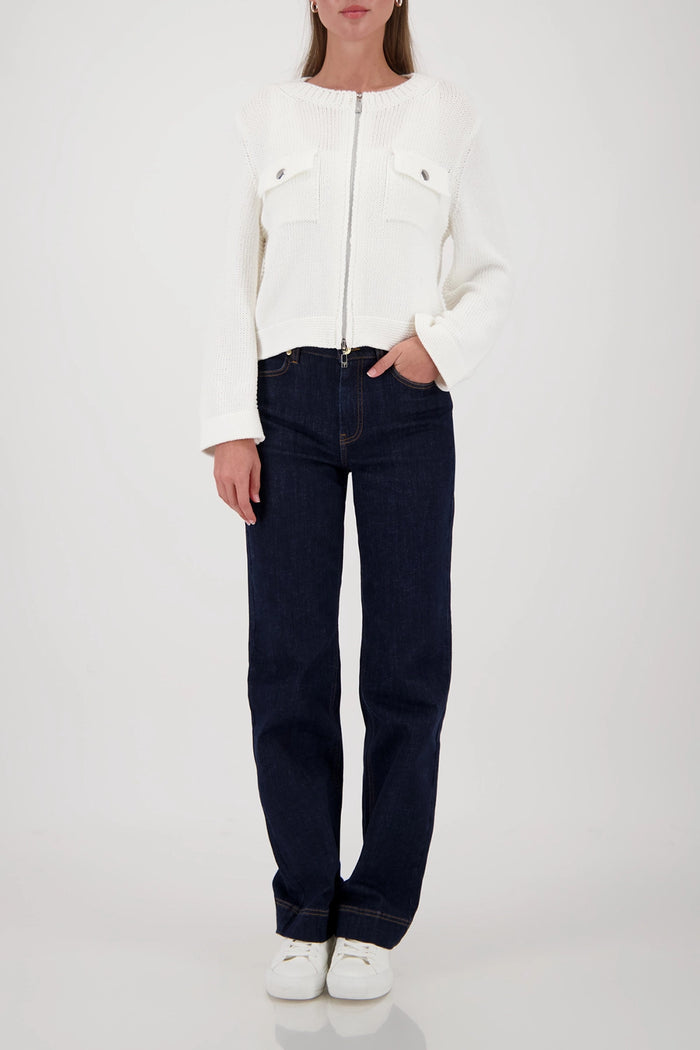 Monari Cardigan With Flap Pockets in Off-White 410209 - Pre-Order July Delivery