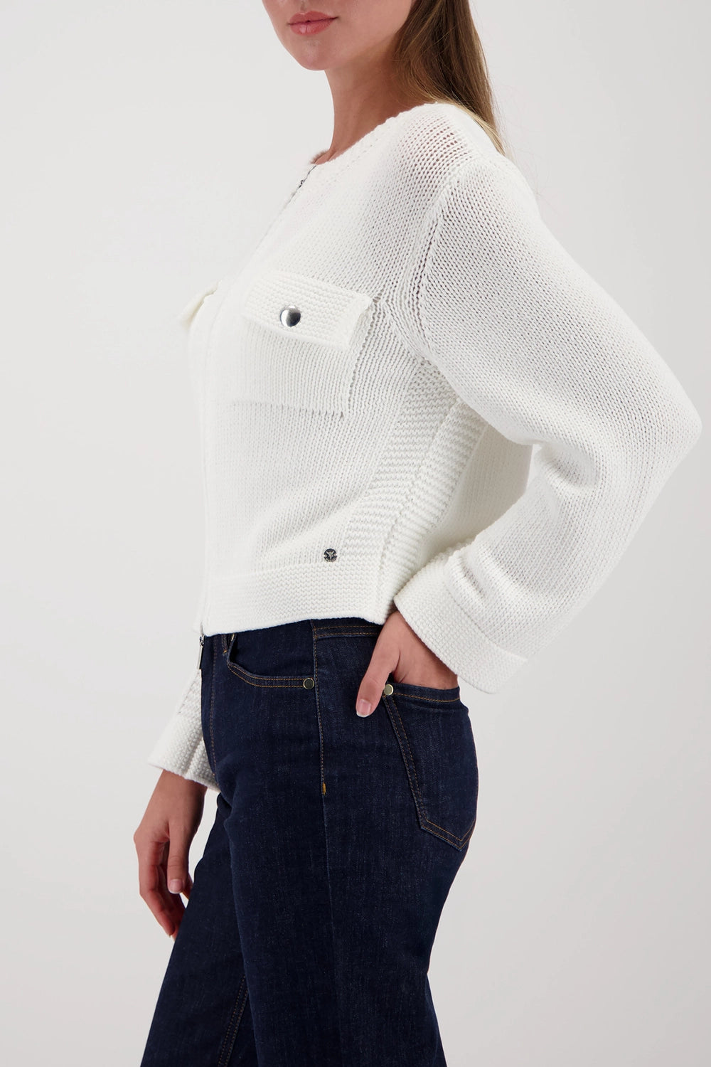 Monari Cardigan With Flap Pockets in Off-White 410209 - Pre-Order July Delivery