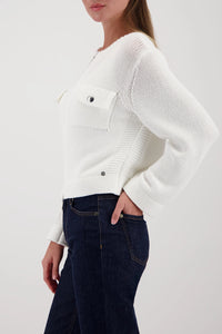Monari Cardigan With Flap Pockets in Off-White 410209 - Pre-Order July Delivery