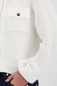 Monari Cardigan With Flap Pockets in Off-White 410209 - Pre-Order July Delivery