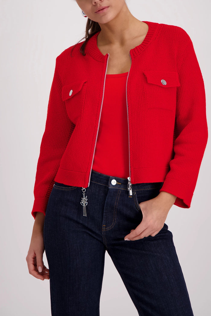 Monari Cardigan With Flap Pockets in Chilli Pepper 410209 - Pre-Order July Delivery