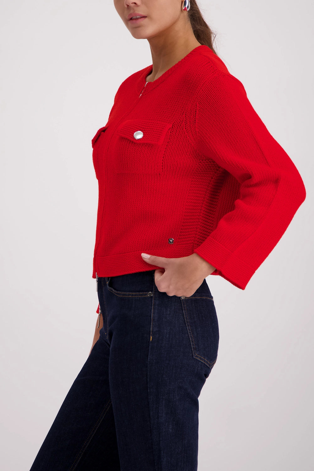 Monari Cardigan With Flap Pockets in Chilli Pepper 410209 - Pre-Order July Delivery
