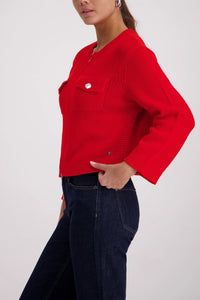Monari Cardigan With Flap Pockets in Chilli Pepper 410209 - Pre-Order July Delivery