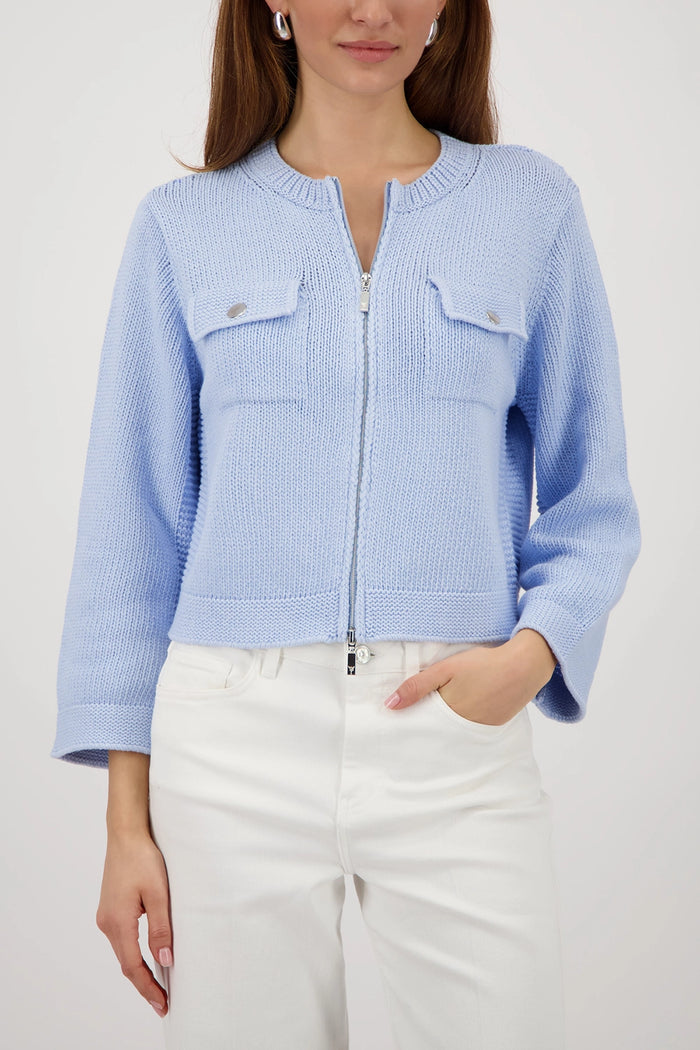 Monari Cardigan With Flap Pockets in Light Sky 410209 - Pre-Order July Delivery