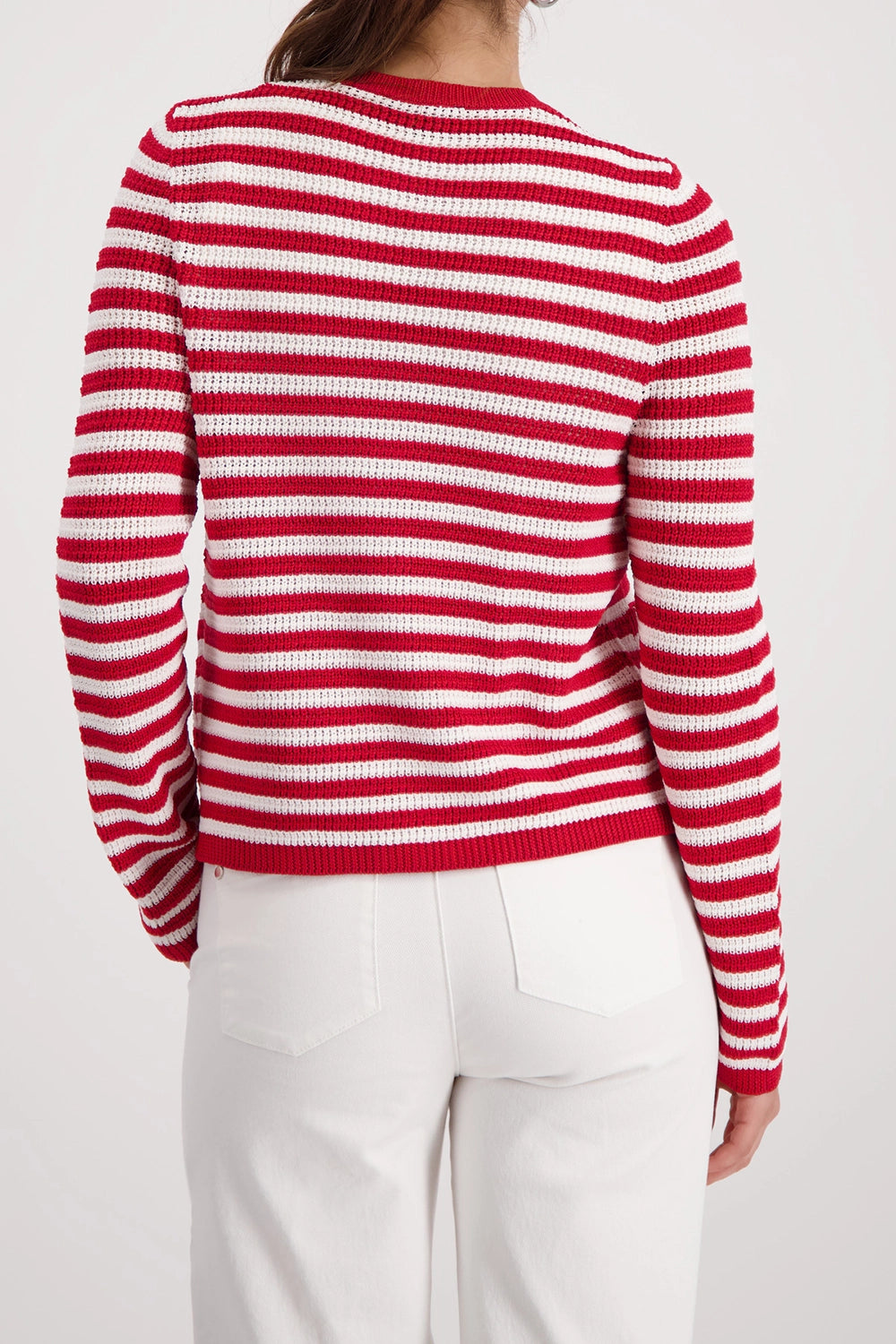 Monari Cardigan With Stripes in Chilli Pepper Striped 410216 - Pre-Order July Delivery