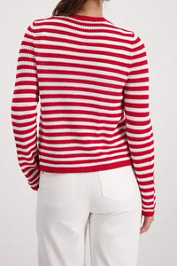 Monari Cardigan With Stripes in Chilli Pepper Striped 410216 - Pre-Order July Delivery