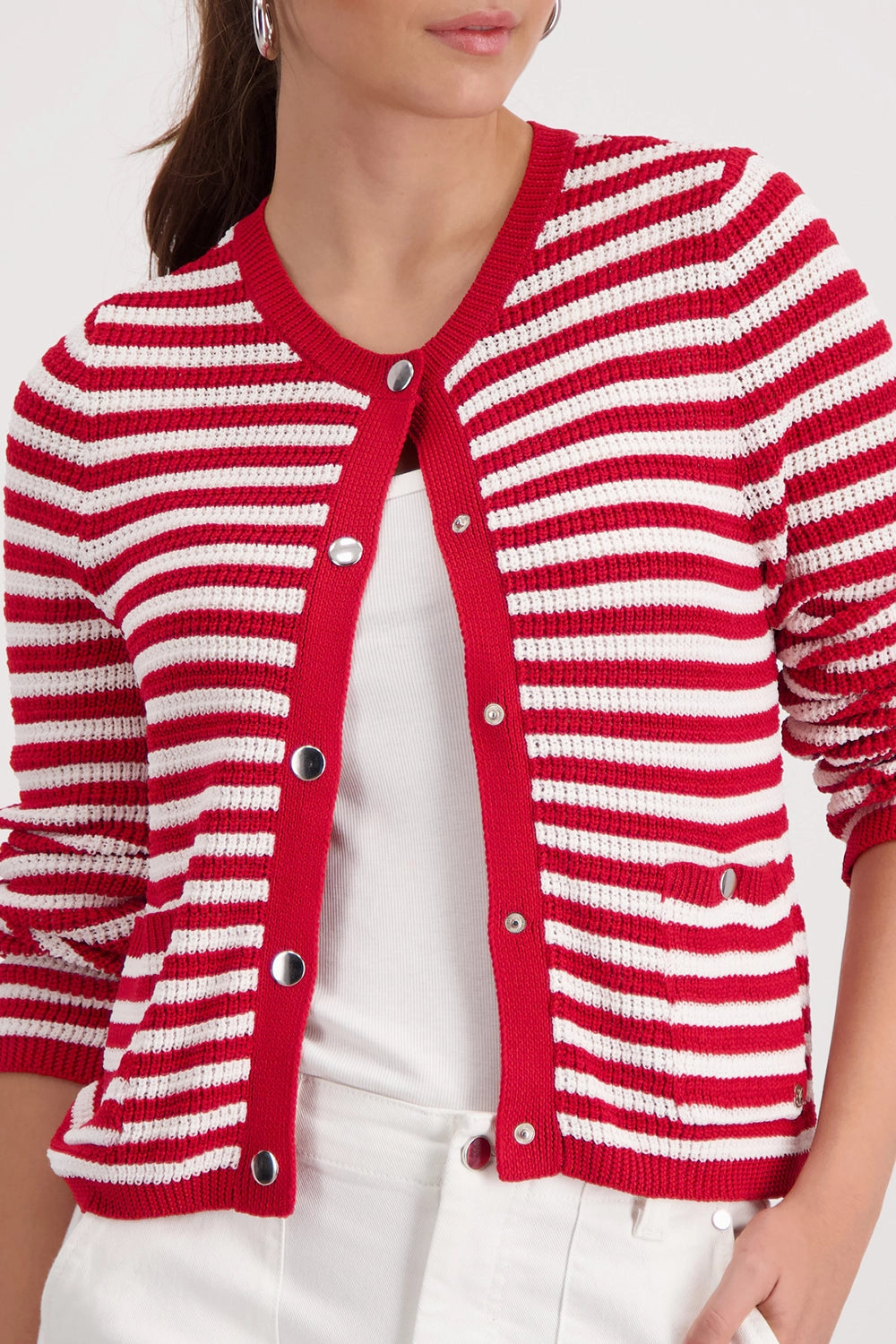 Monari Cardigan With Stripes in Chilli Pepper Striped 410216 - Pre-Order July Delivery