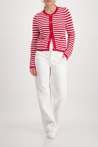 Monari Cardigan With Stripes in Chilli Pepper Striped 410216 - Pre-Order July Delivery