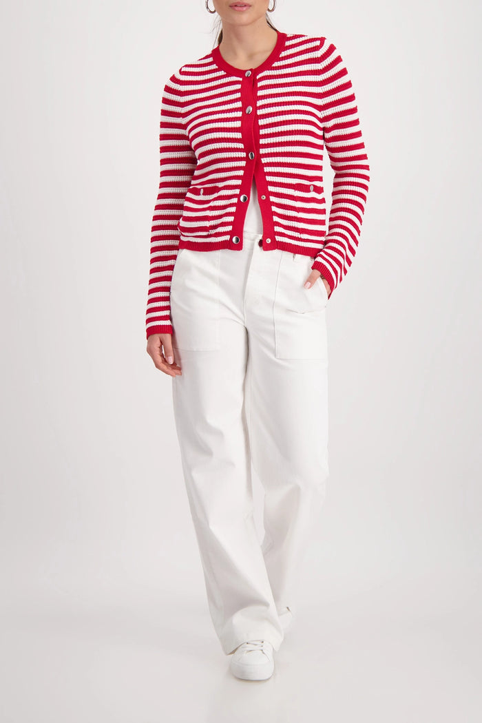 Monari Cardigan With Stripes in Chilli Pepper Striped 410216 - Pre-Order July Delivery