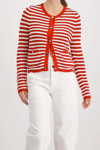 Monari Cardigan With Stripes in Chilli Pepper Striped 410216 - Pre-Order July Delivery